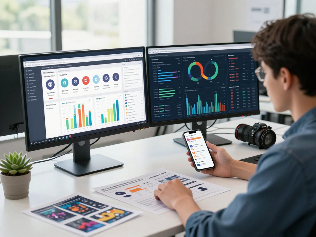 Dynamic workspace showcasing Juicy ai marketing strategies with data displays and vibrant atmosphere.