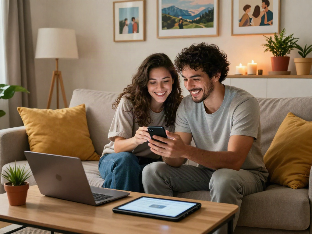 Engaging in free ai sex chat on smart device in cozy setting.